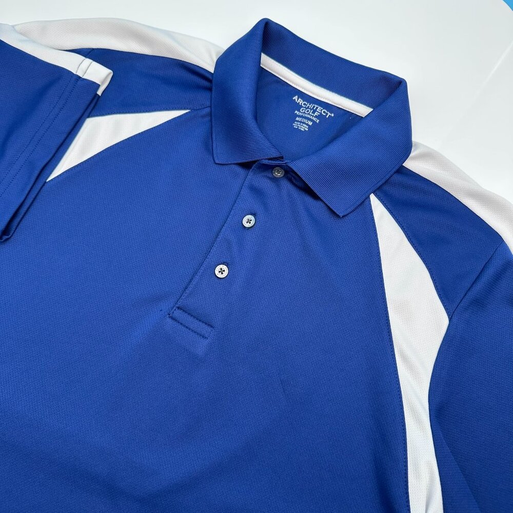 Architect Golf Performance Color Block Golf Tennis Polo, Size Medium, Blue/White